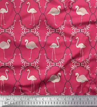 Soimoi Розовая японская креп-сатиновая ткань Фламинго и марокканская дамасская ткань с принтом 1 метр 42 дюйма 42 Inch Wide - Poly Crepe розовый