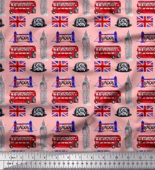 Soimoi Розовая японская креп-сатиновая ткань с лондонской тематикой, ткань с архитектурным принтом по метрам, 42 дюйма 42 Inch Wide - Cotton Voile розовый