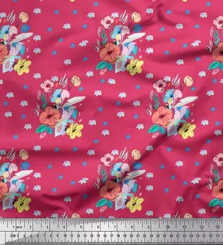 Soimoi Розовая японская креп-сатиновая ткань с художественным цветочным принтом, ткань на метр 42 дюйма 42 Inch Wide - Japan Crepe Satin розовый