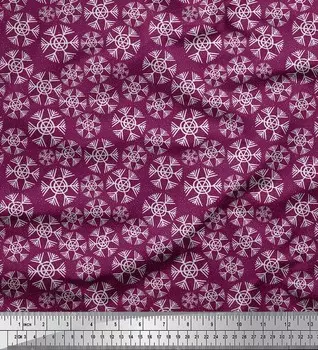 Soimoi Розовая японская креп-сатиновая ткань со снежными хлопьями и цветочным принтом, ткань по метрам 42 дюйма 42 Inch Wide - Poly Crepe розовый