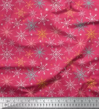 Soimoi Розовая японская креп-сатиновая ткань со снежными хлопьями и цветочным принтом, ткань по метрам 42 дюйма 42 Inch Wide - Cotton Voile розовый