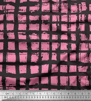Soimoi Розовая японская креп-сатиновая ткань в клетку с принтом в ярдах, 42 дюйма 42 Inch Wide - Cotton Voile розовый