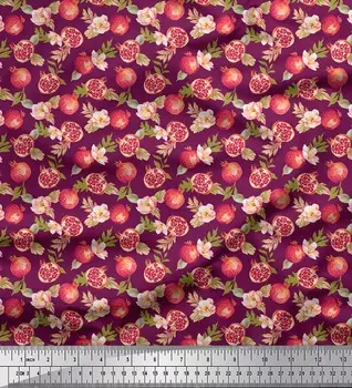 Soimoi розовый японский креп-сатин ткань пион и гранат с принтом фруктовая швейная ткань метр 42 дюйма 42 Inch Wide - Poly Crepe розовый