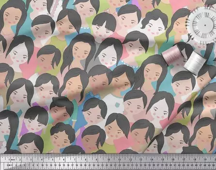 Soimoi розовый японский креп-сатин ткань женское лицо человеческая фигура ткань с принтом 1 метр 42 дюйма 42 Inch Wide - Poly Crepe розовый