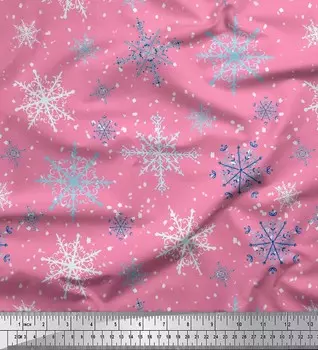 Soimoi Розовый Япония Креп Атлас Ткань Снежинки и Ткань со звездным принтом по метру 42 дюйма 42 Inch Wide - Cotton Voile розовый