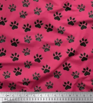 Soimoi Розовый японский креп-сатин ткань трафарет льва лапка животного декор ткань напечатанный метр 42 дюйма 42 Inch Wide - Poly Crepe розовый