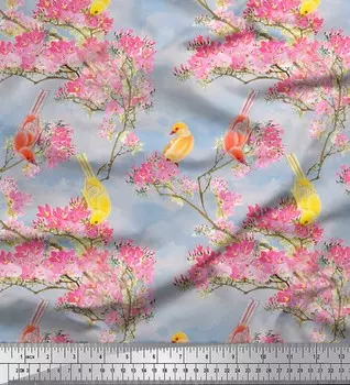 Soimoi Серая полиэфирная креповая ткань с цветочным принтом и голубиной птицей на метр 42 дюйма 42 Inch Wide - Poly Crepe серый