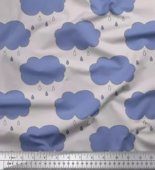 Soimoi серая японская креп-атласная ткань дождливое облако с принтом природы ткань для рукоделия на метр 42 дюйма 42 Inch Wide - Poly Crepe синий