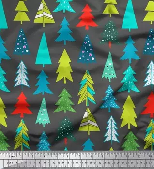 Soimoi серая японская креп-атласная ткань с принтом рождественской елки, швейная ткань, метр 42 дюйма 42 Inch Wide - Cotton Voile серый