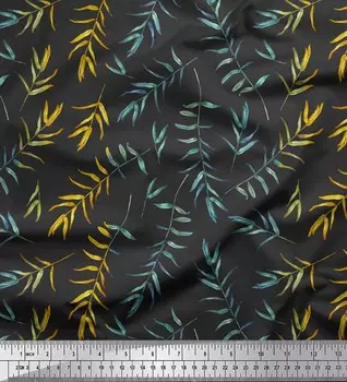 Soimoi серая японская креп-сатиновая ткань с цветочным принтом и листьями, швейная ткань, метр 42 дюйма 42 Inch Wide - Poly Crepe серый