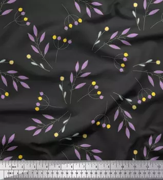 Soimoi серая японская креп-сатиновая ткань с ягодами и листьями, декоративная ткань с принтом, метр 42 дюйма 42 Inch Wide - Cotton Voile серый