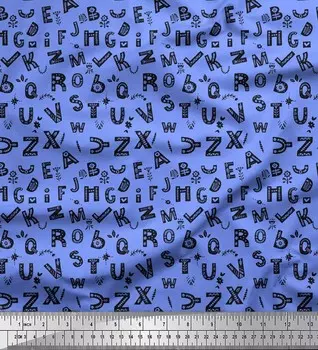 Soimoi синий поли креп ткань алфавит текст декор ткань напечатанный метр 42 дюйма 42 Inch Wide - Poly Crepe зелёный