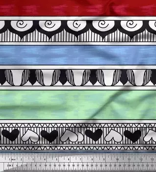 Soimoi Синий Поли Креп Ткань Сердце Полоса Декоративная Ткань Печатный метр 42 дюйма 42 Inch Wide - Poly Crepe синий