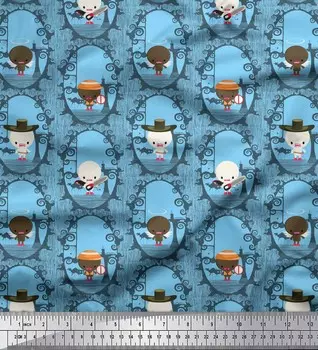 Soimoi синий японский креп-атласная ткань шляпа и дьявол мультяшный декор ткань с принтом метр 42 дюйма 42 Inch Wide - Poly Crepe синий