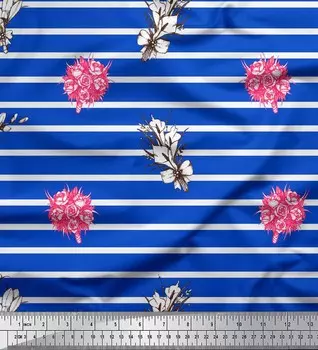 Soimoi синий японский креп-атласная ткань в полоску и букет роз с цветочным принтом швейная ткань метр 42 дюйма 42 Inch Wide - Poly Crepe синий