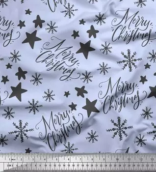 Soimoi синий японский креп-атласная ткань звезда и снежинки текстовый принт швейная ткань метр 42 дюйма 42 Inch Wide - Poly Crepe синий