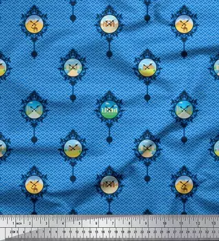 Soimoi синий японский креп-сатин ткань геометрический дизайн и ручное зеркало винтажный принт швейная ткань метр 42 дюйма 42 Inch Wide - Poly Crepe синий