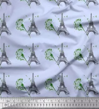 Soimoi синий японский креп-сатин ткань художественный цветочный и Эйфелева башня архитектурный декор ткань с принтом метр 42 дюйма 42 Inch Wide - Poly Crepe синий