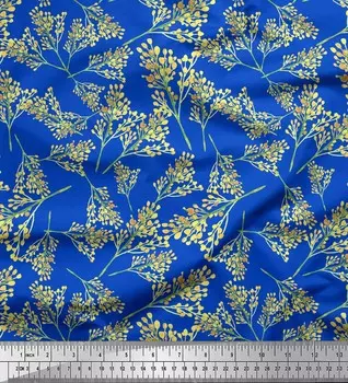Soimoi Синий японский креп-сатин ткань кассия фистула цветочный принт швейная ткань метр 42 дюйма 42 Inch Wide - Poly Crepe синий