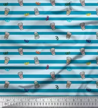 Soimoi синий японский креп-сатин ткань кофейная чашка и полосатый принт швейная ткань метр 42 дюйма 42 Inch Wide - Poly Crepe синий
