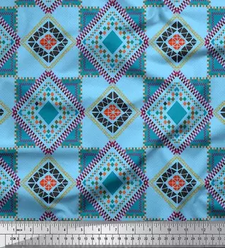 Soimoi синий японский креп-сатин ткань квадратный геометрический принт швейная ткань метр 42 дюйма 42 Inch Wide - Poly Crepe синий