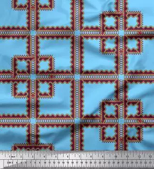 Soimoi синий японский креп-сатин ткань квадратный геометрический принт швейная ткань метр 42 дюйма 42 Inch Wide - Poly Crepe синий