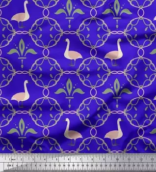 Soimoi синий японский креп-сатин ткань лебедь и марокканский дамасский принт швейная ткань метр 42 дюйма 42 Inch Wide - Cotton Voile синий