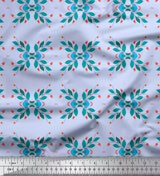 Soimoi синий японский креп-сатин ткань ягоды листья принт швейная ткань метр 42 дюйма 42 Inch Wide - Poly Crepe синий