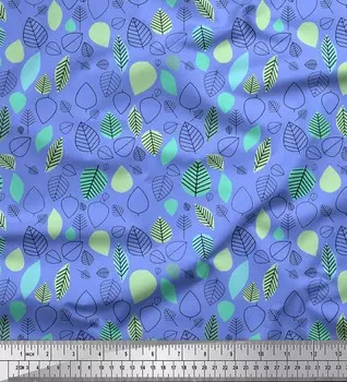 Soimoi синий японский креп-сатин ткань с листьями народного искусства Декор ткань с принтом метр 42 дюйма 42 Inch Wide - Poly Crepe синий