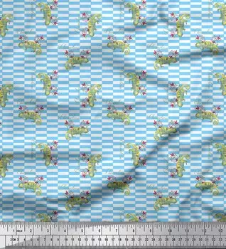 Soimoi синий японский креп-сатин ткань с цветочным принтом и принтом рептилий-хамелеонов, швейная ткань, метр 42 дюйма 42 Inch Wide - Poly Crepe синий