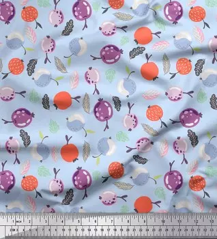 Soimoi синий японский креп-сатин ткань с листьями и ягодами, принтом фруктов, швейная ткань, метр 42 дюйма 42 Inch Wide - Japan Crepe Satin синий