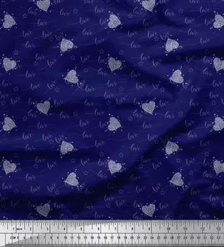 Soimoi синий японский креп-сатин ткань с принтом в виде сердца и любви с текстовым принтом, швейная ткань, метр 42 дюйма 42 Inch Wide - Poly Crepe синий