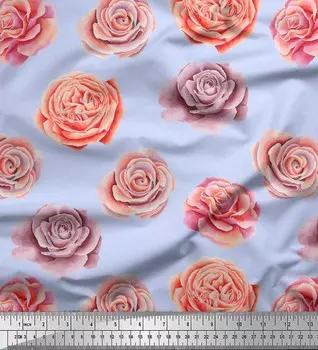 Soimoi синий японский креп-сатин ткань с розовым цветочным принтом швейная ткань метр 42 дюйма 42 Inch Wide - Cotton Voile синий