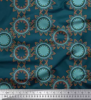 Soimoi синий японский креп-сатин ткань Sun Mandala Decor ткань с принтом метр 42 дюйма 42 Inch Wide - Poly Crepe синий