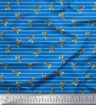 Soimoi синий японский креп-сатин в полоску и красные ягоды, фрукты, декор, ткань с принтом, метр, 42 дюйма 42 Inch Wide - Cotton Voile синий