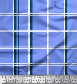 Soimoi Синий Япония Креп Атлас Ткань Чек Чек Ткань Печать Ткань 1 метр 42 дюйма 42 Inch Wide - Poly Crepe синий