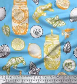 Soimoi синяя полиэфирная креповая ткань банка с ломтиками лимона | огурец и имбирь овощной принт швейная ткань BTY 42 дюйма