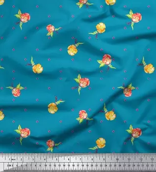 Soimoi Синяя японская креп-сатиновая ткань Clarkia Rubicunda с цветочным принтом, швейная ткань, метр 42 дюйма 42 Inch Wide - Cotton Voile синий