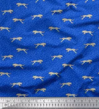 Soimoi Синяя японская креп-сатиновая ткань с леопардовым принтом из кожи животного, ткань для творчества по метрам, 42 дюйма 42 Inch Wide - Poly Crepe коричневый