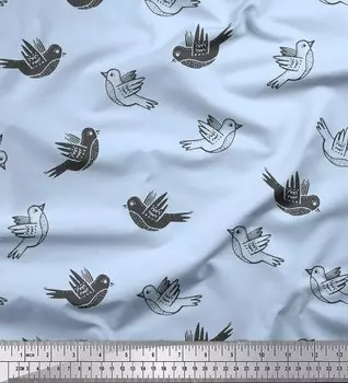 Soimoi Синяя японская креп-сатиновая ткань с принтом «Летящая птица» на метры, 42 дюйма 42 Inch Wide - Poly Crepe зелёный