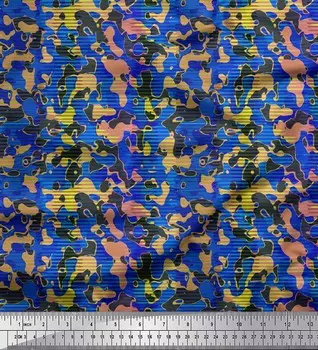 Soimoi Синяя японская креп-сатиновая ткань в полоску и с леопардовым принтом из кожи животного, 42 дюйма по метрам 42 Inch Wide - Poly Crepe синий