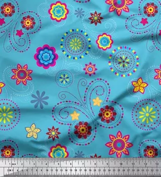 Soimoi Синяя Вискозная Ткань Насекомые и Цветочный Клип Арт Печатная Крафтовая Ткань от The Yard 42 Inch 42 Inch Wide - Georgette Viscose оранжевый