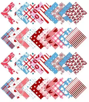 Soimoi Valentine Print Precut 5-дюймовая хлопчатобумажная ткань, стеганые квадраты, набор шармов, сделай сам, лоскутное шитье, ремесло, красно-синий и 5x5 inches разноцветный