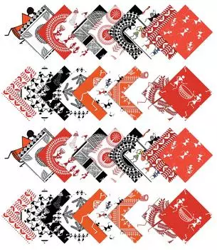 Soimoi Warli Предварительно вырезанная 5-дюймовая хлопчатобумажная ткань для квилтинга с квадратами в наборе с подвесками DIY Лоскутное шитье Craft-Dark 5x5 жёлтый