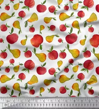 Soimoi White Poly Crepe Fabric Mix Fruit Print Fabric на метр шириной 42 дюйма 42 Inch Wide - Poly Crepe белый
