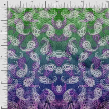 Soimoi Япония Креп Атлас Ткань Пейсли Панель Ткань Принты По метру 42 дюйма 42 Inch Wide - Poly Crepe зелёный