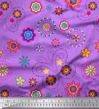 Soimoi Япония креп атласная ткань бабочка и цветочный клип Арт Декор ткань с принтом метр 42 дюйма 42 Inch Wide - Poly Crepe фиолетовый