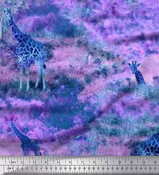 Soimoi Япония Креп-Атласная Ткань Джунгли Жираф Сцена Декор Ткань Печатный Метр 42 Дюйма 42 Inch Wide - Poly Crepe фиолетовый