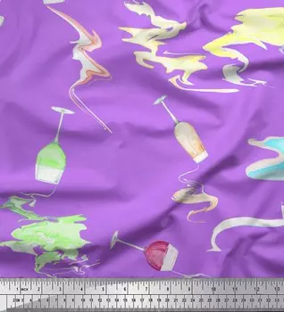 Soimoi Япония креп атласная ткань мазок кисти и бокал для вина с принтом швейная ткань метр 42 дюйма 42 Inch Wide - Poly Crepe фиолетовый