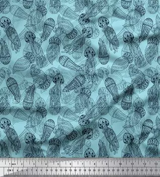 Soimoi Япония креп атласная ткань медуза океан декоративная ткань печатный метр 42 дюйма 42 Inch Wide - Poly Crepe синий